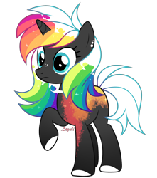 Size: 3203x3623 | Tagged: safe, artist:mint-light, oc, oc only, pony, unicorn, colored hooves, commission, eyelashes, high res, horn, multicolored hair, rainbow hair, simple background, solo, transparent background, unicorn oc, ych result