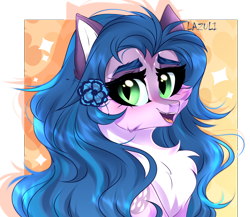 Size: 3770x3277 | Tagged: safe, artist:mint-light, oc, oc only, earth pony, pony, bust, chest fluff, commission, earth pony oc, eyelashes, flower, flower in hair, high res, simple background, smiling, solo, transparent background, ych result