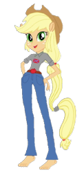 Size: 292x597 | Tagged: safe, artist:loomytyranny, edit, edited screencap, applejack, earth pony, equestria girls, g4, 1000 hours in ms paint, background removed, barefoot, confederate flag, eared humanization, feet, ponied up, pony ears, simple background, solo, transparent background