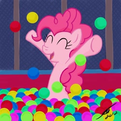 Size: 900x900 | Tagged: safe, artist:template93, pinkie pie, earth pony, pony, g4, ball pit, cute, eyes closed, female, mare, smiling, solo