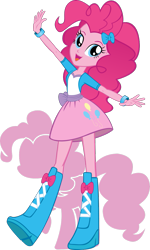 Size: 647x1079 | Tagged: safe, artist:rariedash, pinkie pie, human, equestria girls, g4, boots, bracelet, clothes, cute, jewelry, open mouth, shoes, silhouette, simple background, skirt, smiling, solo, standing, standing on one leg, transparent background