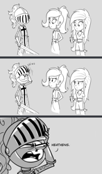 Size: 394x672 | Tagged: safe, artist:earth_pony_colds, oc, oc:aniyah, oc:cherry bloom, oc:frosty shivers, equestria girls, g4, armor, show accurate, sketch