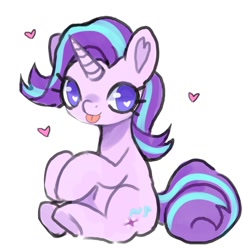 Size: 956x982 | Tagged: safe, artist:10uhh, starlight glimmer, pony, unicorn, g4, :p, cute, female, glimmerbetes, heart, heart eyes, mare, no pupils, simple background, sitting, solo, tongue out, white background, wingding eyes