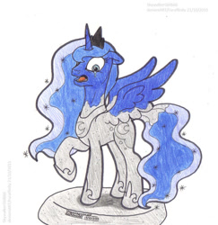 Size: 969x997 | Tagged: safe, artist:artistnjc, part of a set, princess luna, alicorn, pony, g4, bad end, crying, imprisoned, open mouth, petrification, raised hoof, scared, solo, statue, tears of fear, transformation, turned to stone