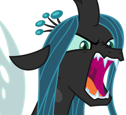 Size: 2456x2250 | Tagged: safe, artist:sketchmcreations, queen chrysalis, changeling, changeling queen, g4, the mean 6, angry, crown, fangs, female, high res, jewelry, open mouth, regalia, sharp teeth, simple background, solo, teeth, transparent background, vector, yelling