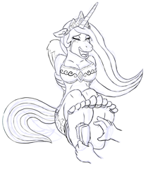 Size: 570x656 | Tagged: safe, artist:irkingir, princess celestia, alicorn, anthro, plantigrade anthro, g4, arm behind back, bondage, brush, crying, eyes closed, feet, fetish, foot fetish, foot focus, laughing, monochrome, offscreen character, open mouth, rope, rope bondage, royal sisters, simple background, sisters, tears of laughter, tickling, tied up, toe ring, white background