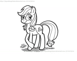 Size: 1287x1023 | Tagged: safe, artist:artistnjc, applejack, earth pony, pony, g4, where the apple lies, crossed hooves, freckles, monochrome, smiling, solo, teenage applejack, teenager