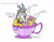 Size: 1941x1501 | Tagged: safe, artist:artistnjc, discord, fluttershy, draconequus, pegasus, pony, g4, cup, food, friendship, smiling, steam, sweat, tea, teacup