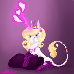 Size: 2000x2000 | Tagged: safe, artist:crystalcontemplator, oc, oc only, oc:crystal, pony, unicorn, clothes, glowing horn, high res, horn, jewelry, leonine tail, necklace, signature, socks, solo, tiara, unicorn oc