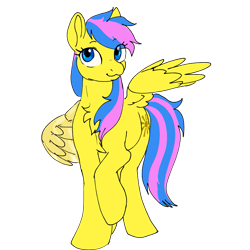 Size: 1567x1567 | Tagged: safe, artist:ketzelfeathers, oc, oc only, oc:sunshine, pegasus, pony, 2021 community collab, derpibooru community collaboration, amputee, artificial wings, augmented, chest fluff, prosthetic limb, prosthetic wing, prosthetics, simple background, solo, transparent background, wings