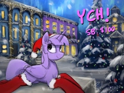 Size: 4000x3000 | Tagged: safe, artist:selenophile, twilight sparkle, alicorn, pony, g4, advertisement, christmas, christmas lights, christmas tree, clothes, commission, hat, hearth's warming, holiday, santa hat, socks, stockings, thigh highs, tree, twilight sparkle (alicorn), ych example, your character here