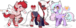 Size: 3181x1190 | Tagged: safe, artist:the-star-hunter, oc, oc only, earth pony, pegasus, pony, unicorn, bag, bandage, clothes, earth pony oc, horn, jewelry, mailbag, mouth hold, necklace, pearl necklace, pegasus oc, simple background, socks, striped socks, transparent background, unicorn oc, wings