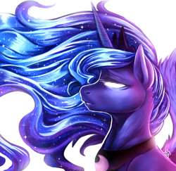 Size: 1920x1867 | Tagged: safe, artist:the-star-hunter, princess luna, alicorn, pony, g4, 2018, bust, ethereal mane, female, glowing eyes, mare, peytral, simple background, solo, starry mane, white background