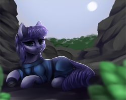 Size: 1134x902 | Tagged: safe, artist:the-star-hunter, boulder (g4), maud pie, earth pony, pony, g4, clothes, female, lying down, mare, outdoors, prone, solo