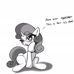 Size: 2048x2048 | Tagged: safe, artist:stammis, sweetie belle, pony, g4, bimbo, blushing, eyeshadow, high res, lipstick, makeup, monochrome, solo