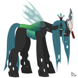 Size: 1620x1620 | Tagged: safe, artist:wispy tuft, queen chrysalis, changeling, changeling queen, g4, antagonist, bug net, cheeselegs, concave belly, crown, female, jewelry, long legs, png, regalia, silly, simple background, solo, transparent background, waifu