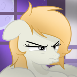 Size: 2000x2000 | Tagged: safe, artist:pizzamovies, oc, oc only, oc:sophie hoofington, earth pony, pony, g4, sparkle's seven, female, high res, mare, moon, pouting, pouty lips, solo