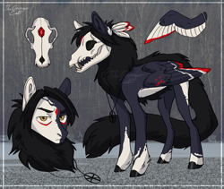 Size: 2195x1856 | Tagged: safe, artist:thegingercat, oc, oc only, pegasus, pony, adoptable, artwork, auction, character, digital, feather, mistic, open, sale, scary, skull, witch