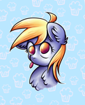 Size: 3114x3829 | Tagged: safe, artist:coco-drillo, derpy hooves, pegasus, pony, g4, :p, bust, chest fluff, colorful, cute, derp, diabetes, ear fluff, floppy ears, food, high res, licking, muffin, outline, simple background, solo, tongue out