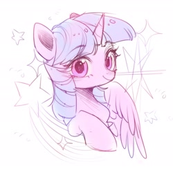 Size: 1772x1772 | Tagged: safe, artist:leafywind, twilight sparkle, alicorn, pony, g4, bust, cute, female, looking at you, mare, shooting star, simple background, sketch, solo, stars, twiabetes, twilight sparkle (alicorn), white background