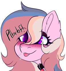 Size: 395x428 | Tagged: safe, artist:naaltive, oc, oc only, oc:alluring gaze, earth pony, pony, blushing, choker, earth pony oc, eyeshadow, makeup, onomatopoeia, raspberry, raspberry noise, simple background, solo, tongue out, transparent background