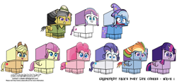 Size: 3063x1417 | Tagged: safe, artist:grapefruitface1, part of a set, applejack, daring do, fluttershy, pinkie pie, potion nova, rainbow dash, rarity, trixie, twilight sparkle, alicorn, earth pony, pegasus, pony, unicorn, g4, g4.5, my little pony: pony life, cubee, cubeecraft, female, mane six