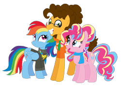 Size: 800x570 | Tagged: safe, artist:jadeharmony, cheese sandwich, pinkie pie, rainbow dash, earth pony, pegasus, pony, g4, cheesedash, cheesepiedash, female, lesbian, male, polyamory, ship:cheesepie, ship:pinkiedash, shipping, simple background, straight, transparent background