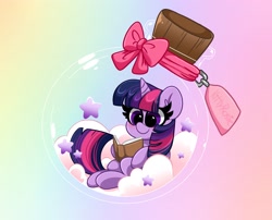 Size: 3100x2500 | Tagged: safe, artist:kittyrosie, twilight sparkle, pony, g4, blushing, book, cute, female, high res, horn, mare, pony in a bottle, reading, sitting, solo, stars, twiabetes