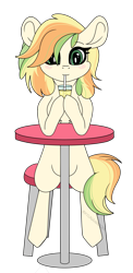 Size: 3050x6268 | Tagged: safe, artist:kireiinaa, oc, oc only, oc:citrus zest, pony, drinking straw, female, glass, mare, simple background, solo, table, transparent background