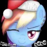 Size: 150x150 | Tagged: artist needed, safe, rainbow dash, pony, g4, christmas, hat, holiday, low res image, one eye closed, picture for breezies, santa hat, solo, wink, xoxo