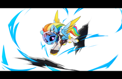 Size: 3279x2126 | Tagged: safe, artist:hitbass, rainbow dash, pegasus, pony, g4, augmented wings, bodysuit, clothes, dimensional cracks, female, high res, mare, solo, visor