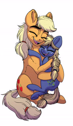 Size: 3636x6264 | Tagged: safe, artist:celestial-rainstorm, applejack, oc, oc:juniper berry, earth pony, pony, g4, absurd resolution, female, filly, mother and child, mother and daughter, offspring, parent:applejack, parent:oc:ash bark, parents:canon x oc, simple background, white background