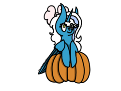 Size: 800x600 | Tagged: safe, artist:cococandy2007, oc, oc only, oc:fleurbelle, alicorn, pony, alicorn oc, bow, female, hair bow, halloween, holiday, horn, mare, pumpkin, solo, wings, yellow eyes