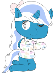 Size: 1280x1707 | Tagged: safe, artist:lunarpikaa, oc, oc only, oc:fleurbelle, alicorn, anthro, alicorn oc, bow, clothes, female, hair bow, horn, kneeling, mare, one eye closed, simple background, solo, sweater, transparent background, wings, wink