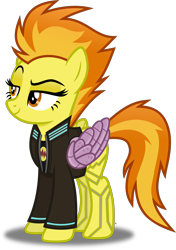 Size: 1966x2797 | Tagged: safe, artist:anime-equestria, spitfire, pegasus, pony, g4, amputee, artificial wings, augmented, clothes, cyberpunk, cyberpunk 2077, cyberpunk spitfire, eyeshadow, female, jacket, makeup, mare, metal wing, prosthetic limb, prosthetic wing, prosthetics, show accurate, simple background, solo, transparent background, vector, wings