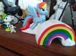 Size: 1258x943 | Tagged: safe, rainbow dash, mouse, ogre, pegasus, pony, g4, ceramics, irl, photo, pinocchio, rainbow, shrek, shrek (character), the three blind mice, toy