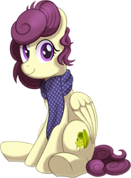 Size: 1106x1500 | Tagged: safe, artist:crystalightx, derpibooru exclusive, oc, oc only, oc:starfruit fritter, pegasus, pony, 2021 community collab, derpibooru community collaboration, clothes, female, mane, mare, pegasus oc, scarf, simple background, sitting, smiling, smiling at you, solo, stars, tail, transparent background, wings