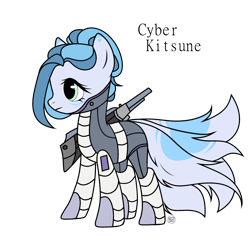 Size: 2366x2230 | Tagged: safe, artist:icicle-niceicle-1517, artist:witchs_circle, oc, oc only, oc:artic trek, cyborg, earth pony, fox, fox pony, hybrid, kitsune, kitsune pony, original species, pony, cyber-questria, armor, belt, boots, clothes, collaboration, female, gun, high res, mare, markings, rifle, shoes, simple background, sniper rifle, solo, suit, transparent background, weapon
