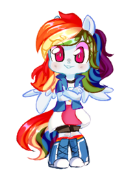 Size: 744x930 | Tagged: safe, artist:thieftea, rainbow dash, equestria girls, g4, crossed arms, cute, dashabetes, female, looking at you, ponied up, simple background, smiling, solo, white background