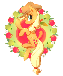 Size: 1511x1806 | Tagged: safe, artist:nessakav, part of a set, applejack, earth pony, pony, g4, apple, female, flower, food, green apple, mare, profile, simple background, solo, transparent background