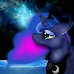 Size: 1080x1080 | Tagged: safe, alternate version, artist:rxndxm.artist, princess luna, alicorn, pony, g4, bust, ethereal mane, female, jewelry, mare, night, peytral, solo, tiara