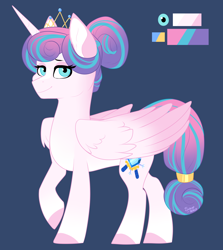 Size: 1272x1429 | Tagged: safe, artist:silentwolf-oficial, oc, oc only, alicorn, pony, alicorn oc, blue background, colored hooves, horn, jewelry, not flurry heart, raised hoof, reference sheet, simple background, smiling, solo, tiara, wings