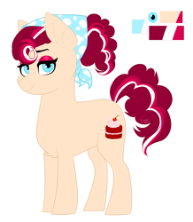 Size: 1261x1444 | Tagged: safe, artist:silentwolf-oficial, oc, oc only, oc:red velvet, earth pony, pony, bedroom eyes, chubby, clothes, earth pony oc, eyeshadow, headscarf, makeup, reference sheet, scarf, simple background, solo, white background