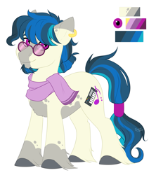 Size: 1305x1470 | Tagged: safe, artist:silentwolf-oficial, oc, oc only, earth pony, pony, clothes, ear piercing, earring, earth pony oc, hoof fluff, jewelry, piercing, reference sheet, scarf, simple background, solo, sunglasses, white background