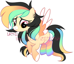 Size: 3120x2722 | Tagged: safe, artist:mint-light, oc, oc only, pegasus, pony, clothes, colored hooves, commission, ear piercing, eyelashes, high res, pegasus oc, piercing, rainbow socks, signature, simple background, socks, solo, striped socks, transparent background, two toned wings, watermark, wings, ych result