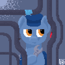 Size: 800x800 | Tagged: safe, artist:vohd, oc, oc only, earth pony, pony, animated, bag, frame by frame, pipe, pixel art, saddle bag, solo, wrench
