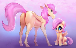 Size: 4837x3041 | Tagged: safe, artist:xbi, fluttershy, pegasus, pony, g4, abstract background, butt, diverse body types, female, filly, filly fluttershy, hoers, mare, plot, self ponidox, sitting, younger