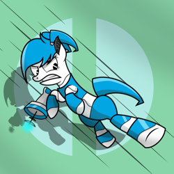 Size: 2500x2500 | Tagged: safe, artist:pizzamovies, pony, robot, robot pony, angry, female, high res, jenny wakeman, kicking, laser gun, mare, my life as a teenage robot, ponified, simple background, solo