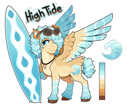 Size: 900x750 | Tagged: safe, artist:lastnight-light, oc, oc only, oc:high tide, pegasus, pony, colored wings, male, multicolored wings, simple background, solo, stallion, sunglasses, surfboard, tail feathers, transparent background, wings