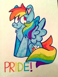 Size: 960x1280 | Tagged: safe, artist:raystarkitty, rainbow dash, pegasus, pony, g4, colored pinnae, cute, dashabetes, female, heart ears, mare, no pupils, pride, solo, traditional art